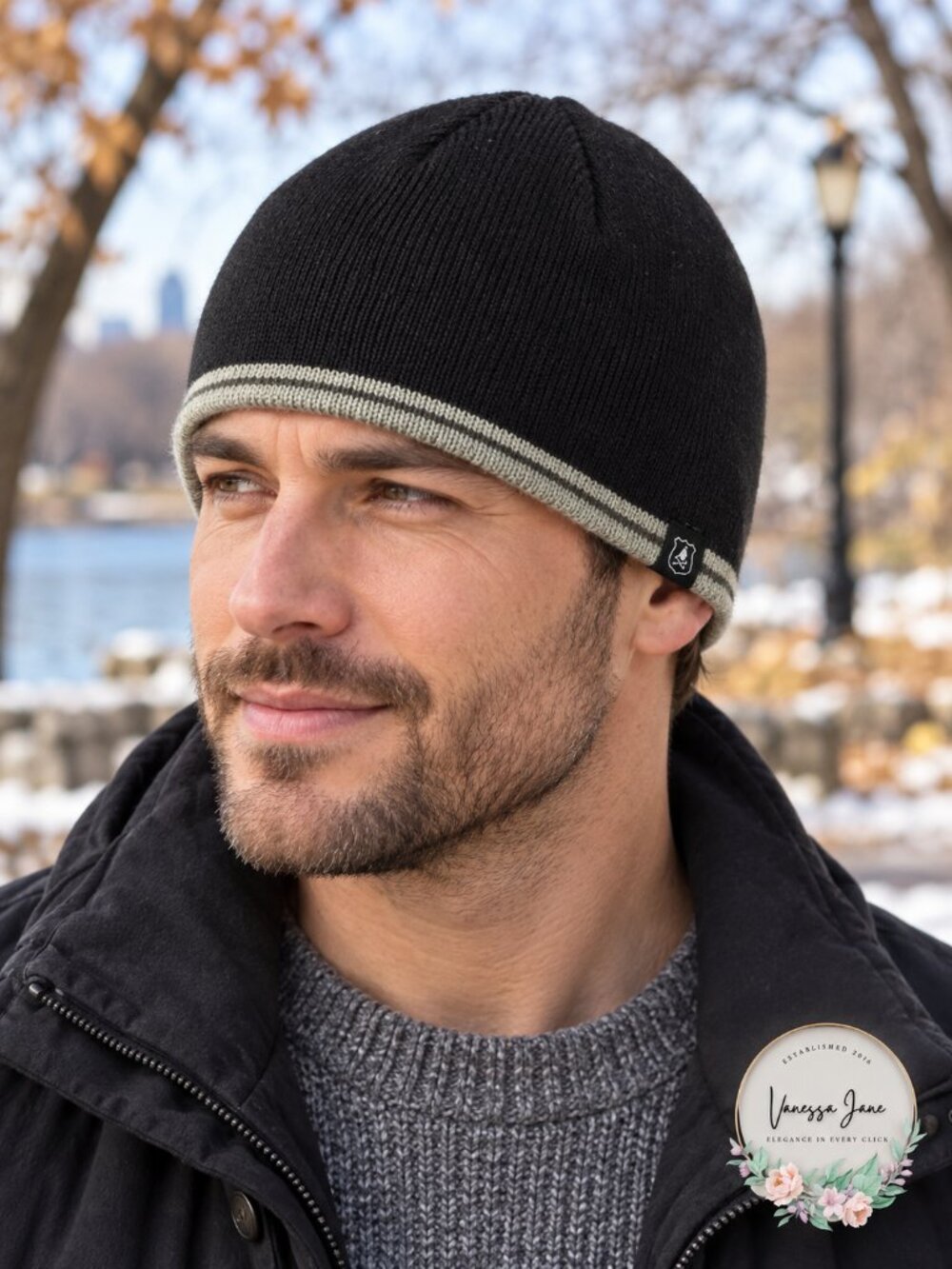 Nick Graham Striped Edge Beanie, Black OS